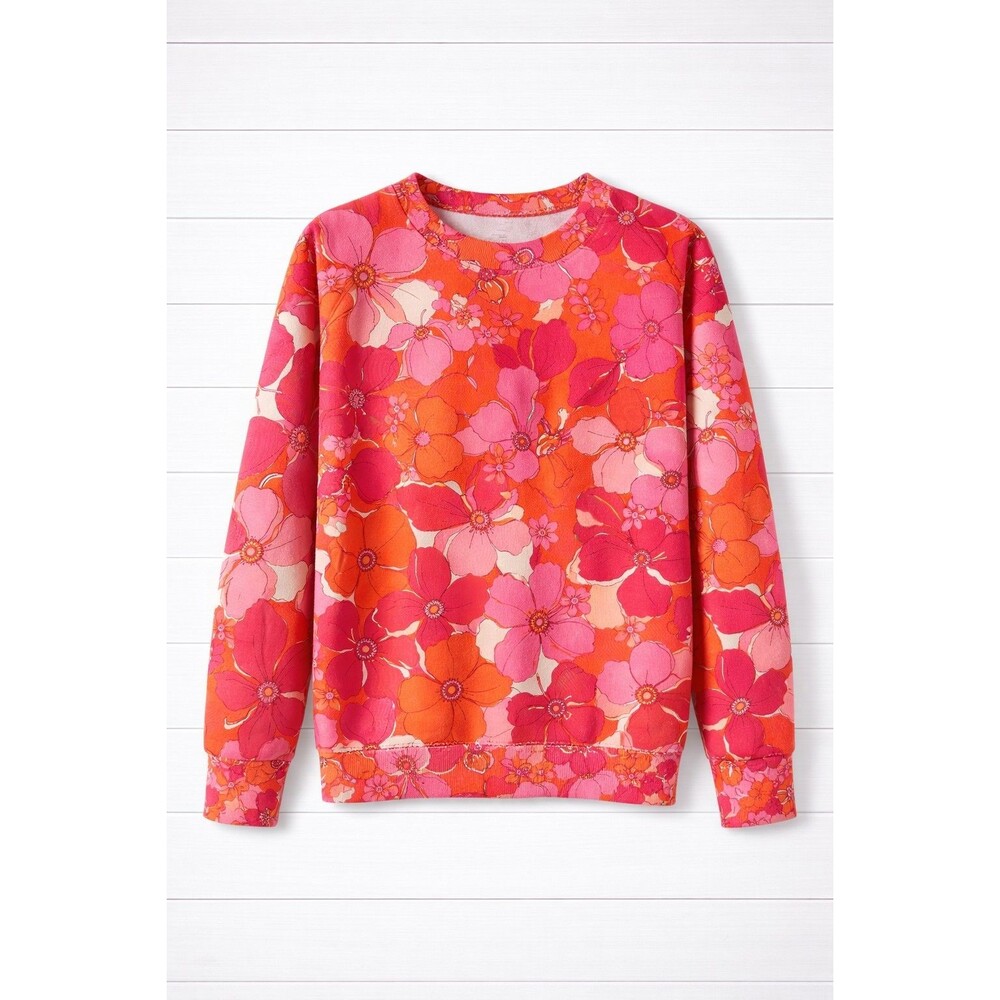 Talbots Floral Crewneck Sweatshirt in Pink and Orange
